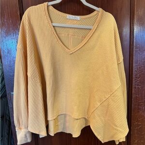 We The Free V-Neck Yellow Sweater Oversized